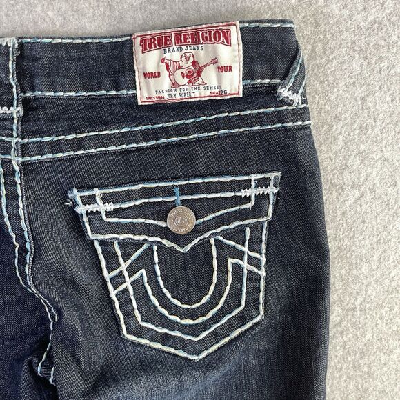 True Religion Joey Super T Jeans Womens 26 Blue White Stitching Straight USA - Picture 14 of 16
